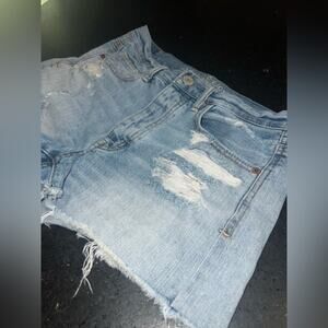 UEC AMERICAN EAGLE DISTRESSED DENIM BLUE JEAN BUTTONFLY SHORTS SZ 4